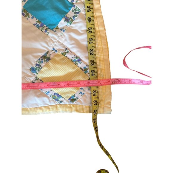 Vintage Handmade Patchwork Baby Quilt Yellow Pink Blue Squares Cotton - Picture 4 of 6